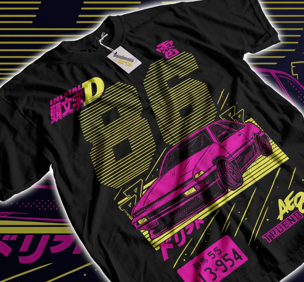 Here at Everythinganimee we have the best anime shirts in the world. 
Show off your love for Initial D with this bold AE86 tee, perfect for fans of the legendary street racer. 