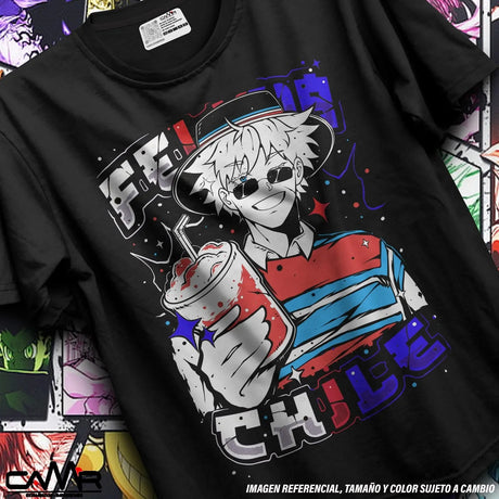 Here at Everythinganimee we have the best anime shirts in the world.
Step into the world of Jujutsu Kaisen with this laid-back Gojo Satoru tee! Featuring Gojo in his iconic carefree style, sipping on a drink and ready to take on the day.