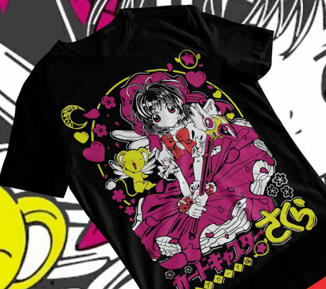 Here at Everythinganimee we only have the best shirts in the world! Embrace the magic of Cardcaptor Sakura with the Sakura Magical Cardcaptor Tee, featuring the iconic heroine in her classic magical girl outfit with her adorable companion, Kero. 