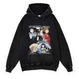 Studio Ghibli Washed Black Streetwear Cotton Vintage Hoodie