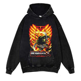 Attack on Titan Washed Black Streetwear Cotton Vintage Hoodie