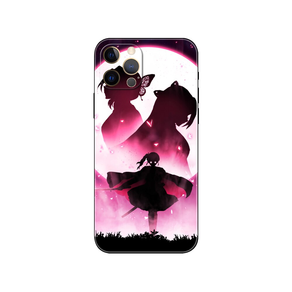 Demon Slayer Kimetsu No Yaiba phone case for iphone 14 se 6 6s 7 8 plus x 10 XR XS 11 12 13 mini pro MAX black tpu back cover, everythinganimee