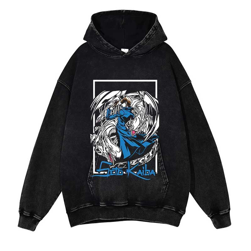 YU-GI-OH! Washed Black Streetwear Cotton Vintage Hoodie