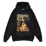 Demon Slayer Washed Black Streetwear Cotton Vintage Hoodie