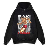 Baki Washed Black Streetwear Cotton Vintage Hoodie