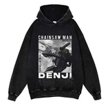 Chainsaw Man Washed Black Streetwear Cotton Vintage Hoodie