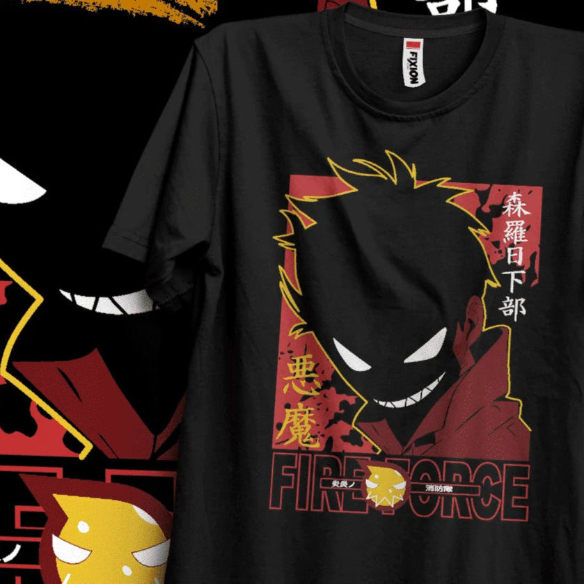 Immerse yourself in this striking Shinra Tee, perfect for anime fans Looking for more Fire Force merch? Explore our full collection of anime merch now!