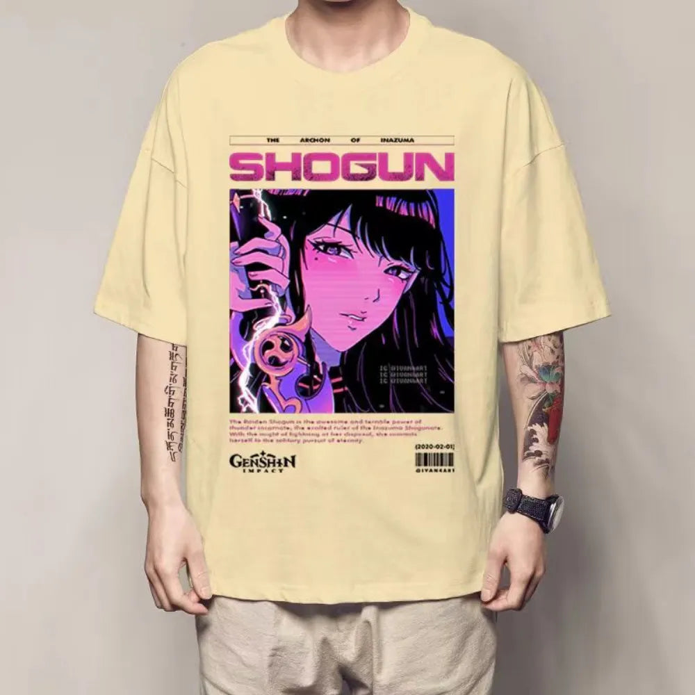  This tee, featuring the formidable Raiden Shogun from the popular game Genshin Impact. If you are looking for more Genshin Impact Merch, We have it all! | Check out all our Anime Merch now! 