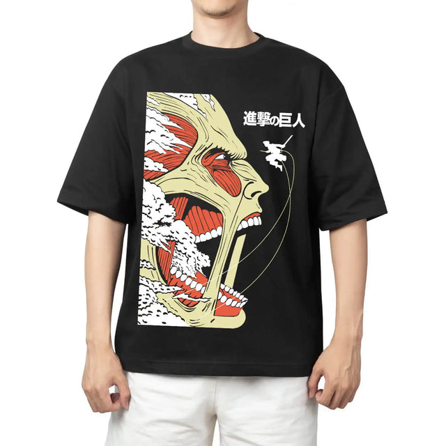 Here at Everythinganimee we have the best anime shirts in the world.
Feel the power of the Colossal Titan with this Attack On Titan Colossal Roar Tee! Featuring a dynamic design that captures the sheer scale and ferocity of the Titan, this shirt is perfect for fans of the anime.