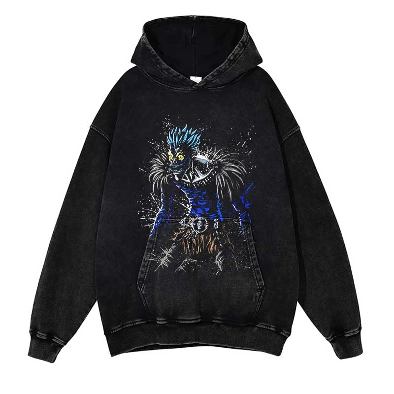 Death Note Washed Black Streetwear Cotton Vintage Hoodie