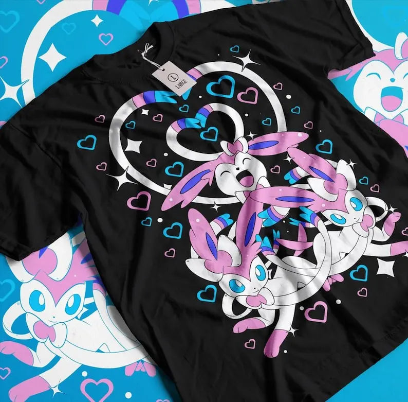 This tee captures the magic of Sylveon. If you're looking for more Pokemon merch, we have it all! Check out our anime merch now—free shipping!