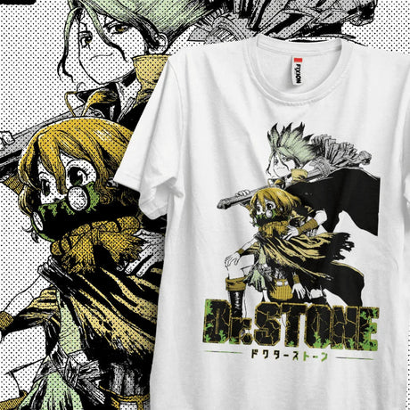 Immerse yourself in this striking Dr Stone Tee, perfect for anime fans Looking for more Dr Stone merch? Explore our full collection of anime merch now!