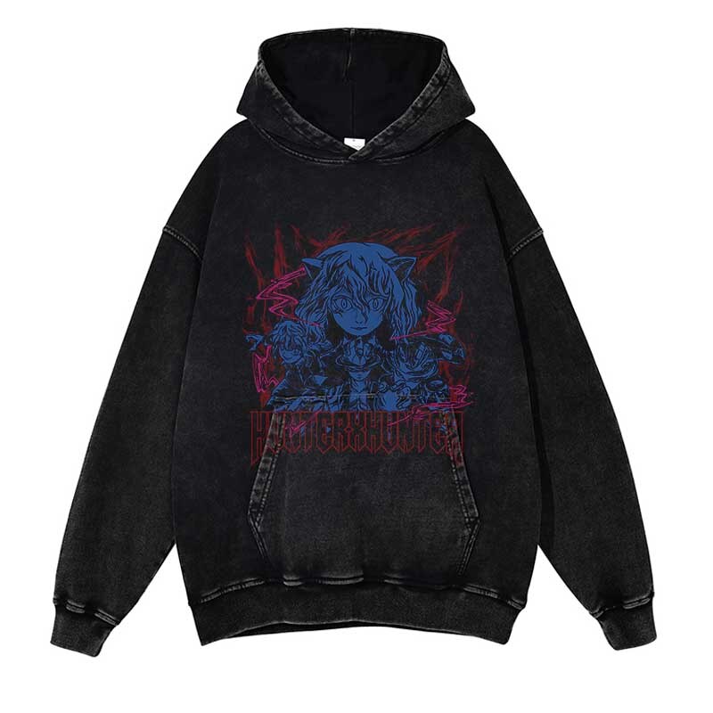 Hunter X Hunter Washed Black Streetwear Cotton Vintage Hoodie