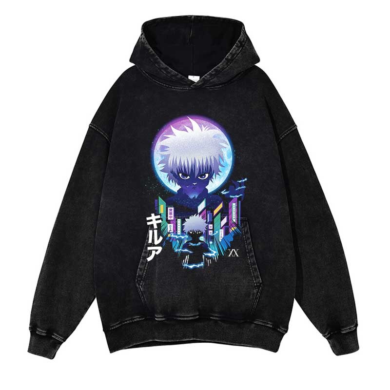 Hunter X Hunter Washed Black Streetwear Cotton Vintage Hoodie