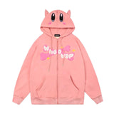 Kawaii Anime Kirby Letter Priting Hoodies Women Loose Streetwear Zip up Hoodie Anime Cute Y2k Clothes Harajuku Tops Pink, everythinganimee