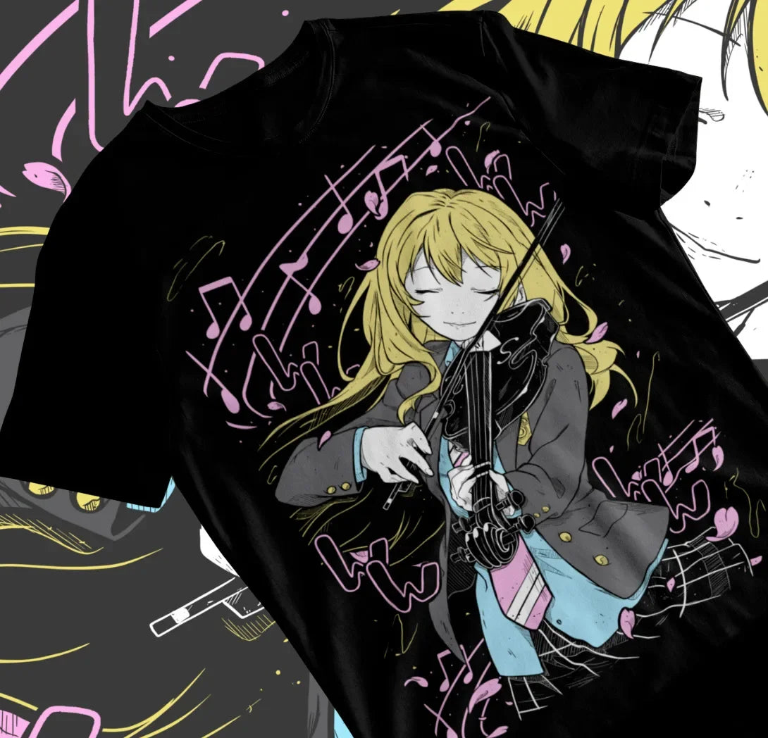 Celebrate the heartfelt melodies of with this enchanting tee featuring the beloved violinist, Kaori Miyazono. If you are looking for more Kaori Merch, We have it all! | Check out all our Anime Merch now!