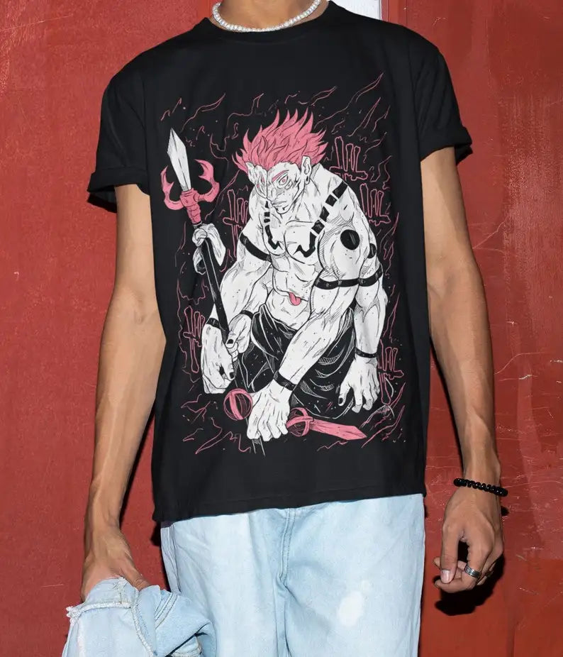 Channel the menacing energy of Sukuna from Jujutsu Kaisen with this bold graphic tee. If you are looking for more Jujutsu Kaisen Merch, We have it all! | Check out all our Anime Merch now!