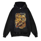 Demon Slayer Washed Black Streetwear Cotton Vintage Hoodie