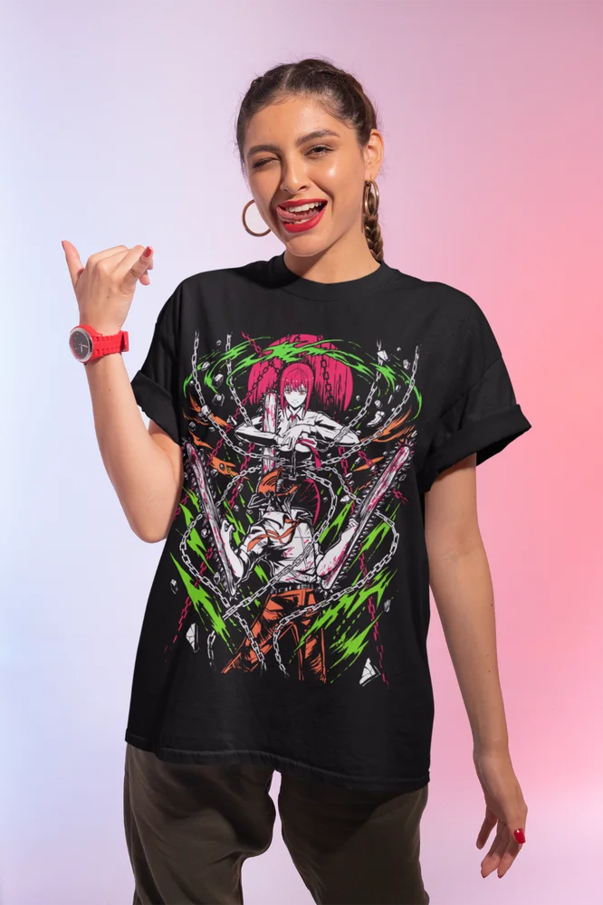 This vibrant tee featuring the powerful duo, Denji & Makima, in an intense and action-packed design. If you are looking for more Chainsaw Man Merch, We have it all! | Check out all our Anime Merch now!