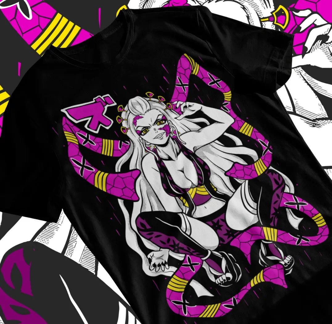 Here at Everythinganimee we have only the best anime merch! Free Global Shipping.
Showcase the allure of Daki from Demon Slayer with this striking t-shirt, featuring the captivating Upper Moon demon in a bold design.