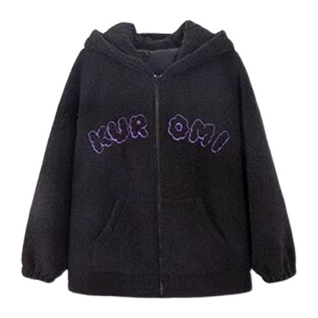 Sanrio Anime Kuromi Clothes Women Black Embroidery Hoodies Y2k Tops Autumn Winter Thin Coat Female Fashion Loose Sweatshirt, everythinganimee