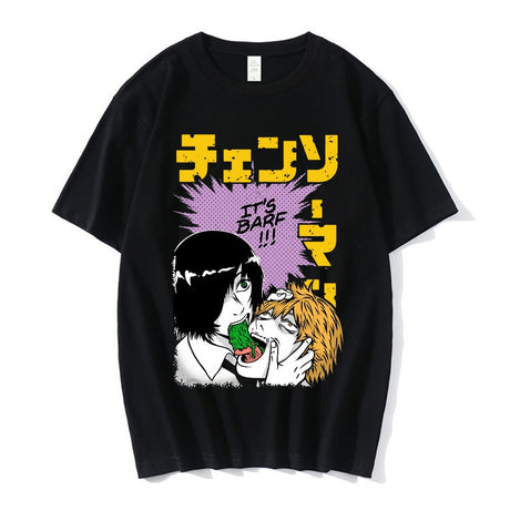 Unleash your inner anime fan with our Chainsaw Man Meme Barfing Shirt. Here at Everythinganimee we have only the best anime merch! Free Global Shipping