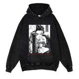 Demon Slayer Washed Black Streetwear Cotton Vintage Hoodie