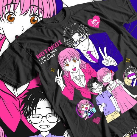 Here at Everythinganimee we have the best anime shirts in the world.
Celebrate the quirky and fun relationships of Wotakoi: Love is Hard for Otaku with this colorful tee. Featuring your favorite office romance characters in a playful and vibrant design.