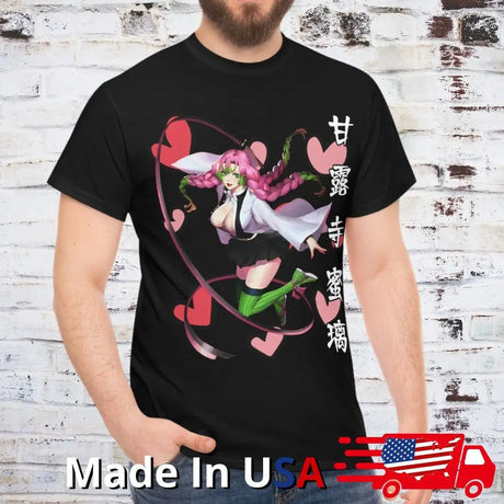 Here at Everythinganimee we have the best anime shirts in the world.
Unleash your love for Demon Slayer with this eye-catching Mitsuri Kanroji tee. Featuring the vibrant and bold design of the Love Hashira, Mitsuri, this shirt is a perfect way to express your admiration for one of the most unique characters in the anime.