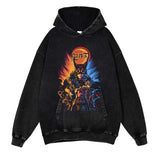 Demon Slayer Washed Black Streetwear Cotton Vintage Hoodie