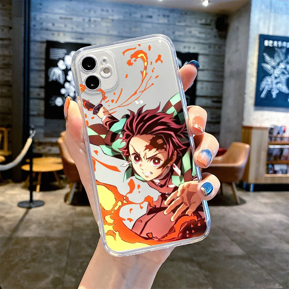 Japan Anime Demon Slayer Case for IPhone 11 12 13 14 Pro Max 6s 7 8Plus X XR XS SE Phone Case Kimetsu No Yaiba TPU Cover Coque, everythinganimee