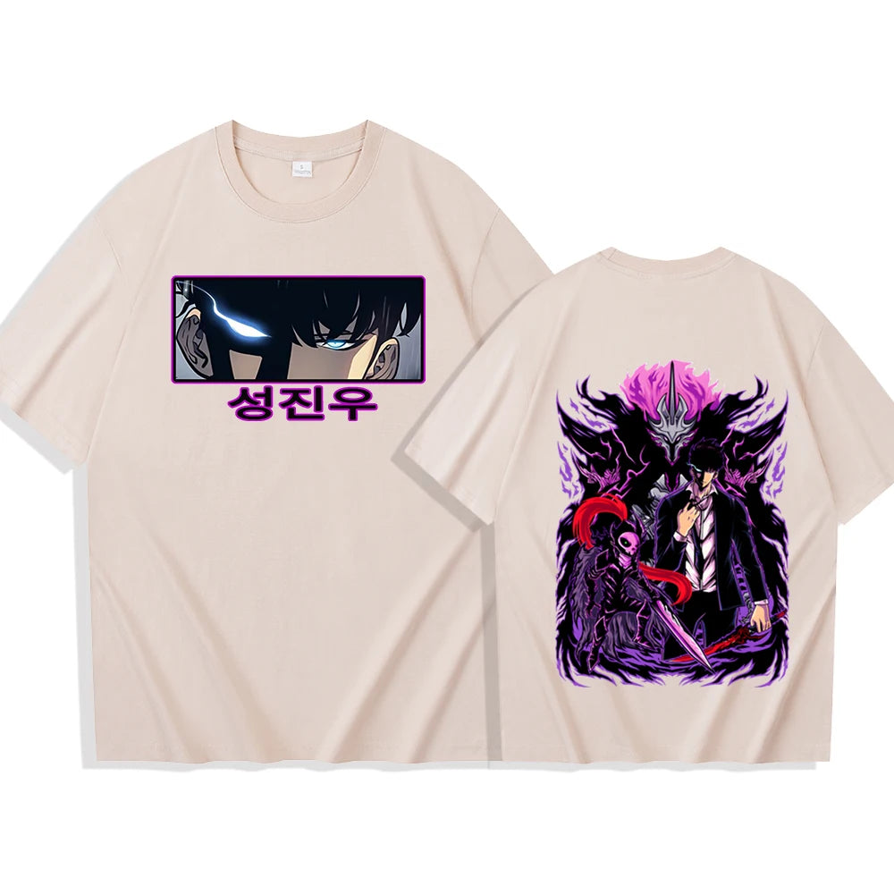 Immerse yourself in this Sung Jin-Woo tees, perfect for anime fans. Looking for more Solo Leveling merch? Explore our full collection of anime merch now!