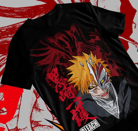 Here at Everythinganimee we have only the best anime merch! Free Global Shipping.
Unleash your inner Soul Reaper with the Bleach Ichigo Kurosaki Manga Strip Anime T-Shirt. This striking tee features bold artwork of Ichigo in his iconic Hollow form, capturing the intensity and power of the beloved character. 