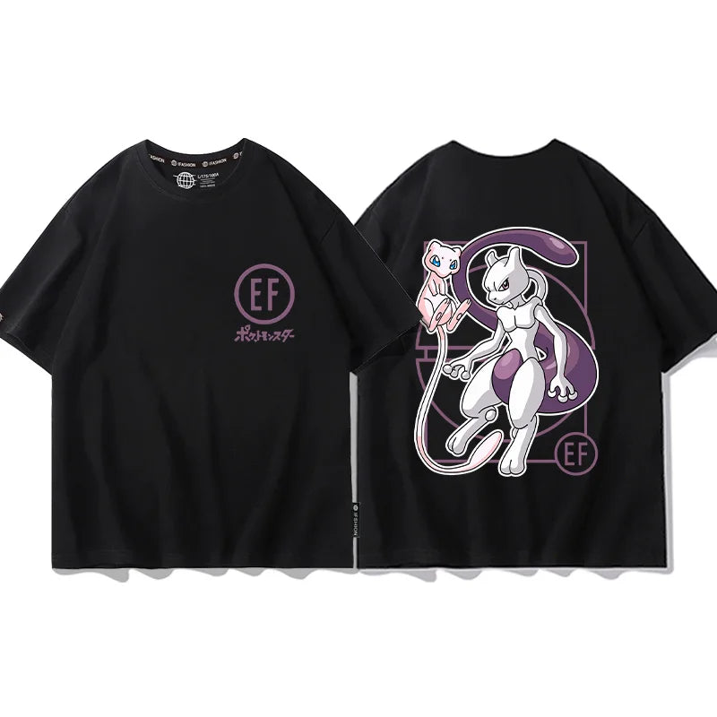 Here at Everythinganimee we have the best anime shirts in the world. 
Step into the world of Pokémon with this striking tee featuring two of the most iconic Pokémon—Mew and Mewtwo.