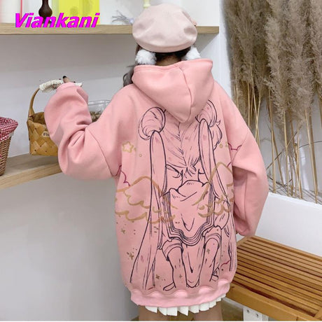 Kawaii Anime Hoodie Women Harajuku Sailor Moon Cute Cartoon Korean Casual Sweatshirt Fashion Street Graphic Pullover , everythinganimee