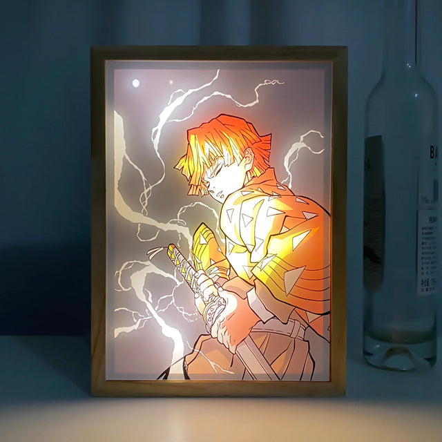 Anime Led Photo Frame Lamp Demon Slayer Kimetsu No Yaiba Zenitsu Agatsuma for Bedroom Decor Birthday Gift Manga Zenitsu Light, everythinganimee