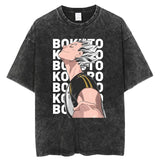 Anime Haikyuu Acid Washed Cotton T-shirts Vintage Black Men's Clothing Hip Hop Streetwear Harajuku Shirts Unisex Tops Tees, everythinganimee