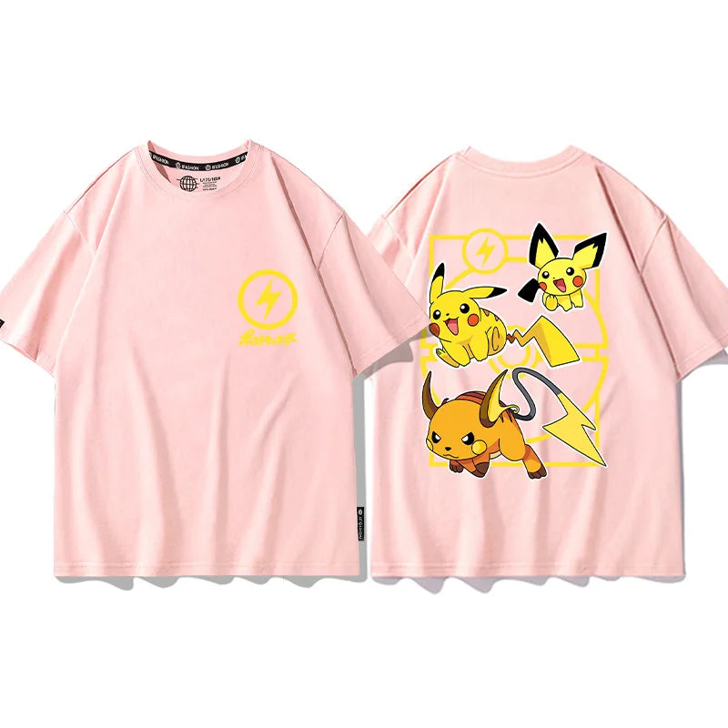 Here at Everythinganimee we have the best anime shirts in the world. 
Celebrate the iconic Pikachu evolution line with this playful Pokémon tee!