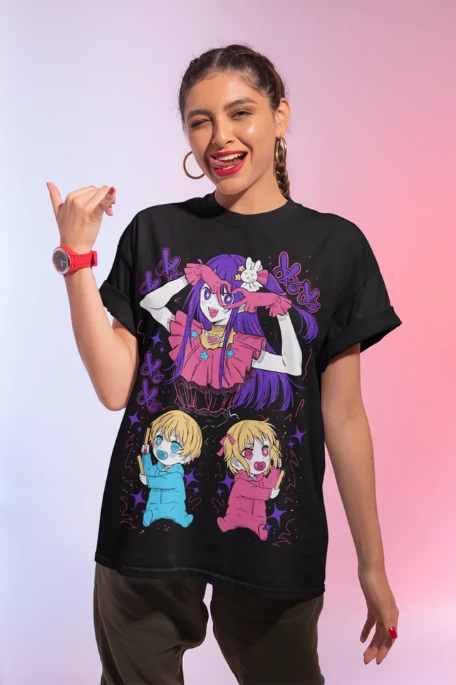 Embrace the vibrant energy of Oshi no Ko with this tee, features the beloved Hoshino in a playful. If you are looking for more Oshi no Ko Merch, We have it all! | Check out all our Anime Merch now!