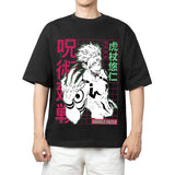 Here at Everythinganimee we have the best anime shirts in the world.
Embrace the power of Sukuna with the Double Faced Tee from Jujutsu Kaisen. This bold design features the fierce, cursed energy of Ryomen Sukuna, showcasing his iconic menacing look with sharp colors and striking details. 