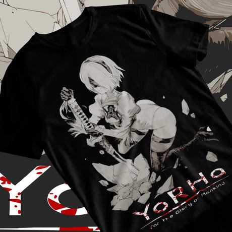 Immerse yourself in this striking Yorha Tee, perfect for anime fans. Looking for more Nier: Automata merch? Explore our full collection of anime merch now!