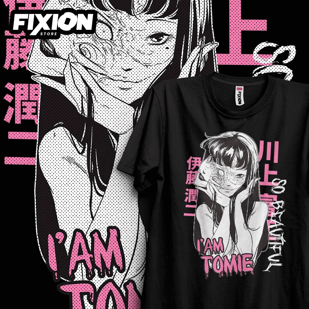 Here at Everythinganimee we have the best anime shirts in the world.
Step into the haunting allure of Junji Ito's world with this I Am Tomie Tee, capturing the eerie beauty and unsettling charm of the infamous Tomie. This design showcases Tomie's hypnotic gaze and sinister smile.