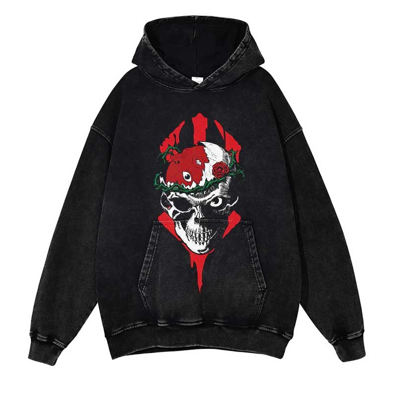 Berserk Washed Black Streetwear Cotton Vintage Hoodie