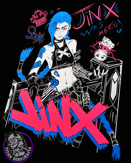 Immerse yourself in this striking Jinx Tee, perfect for anime fans. Looking for more Arcane merch? Explore our full collection of anime merch now!