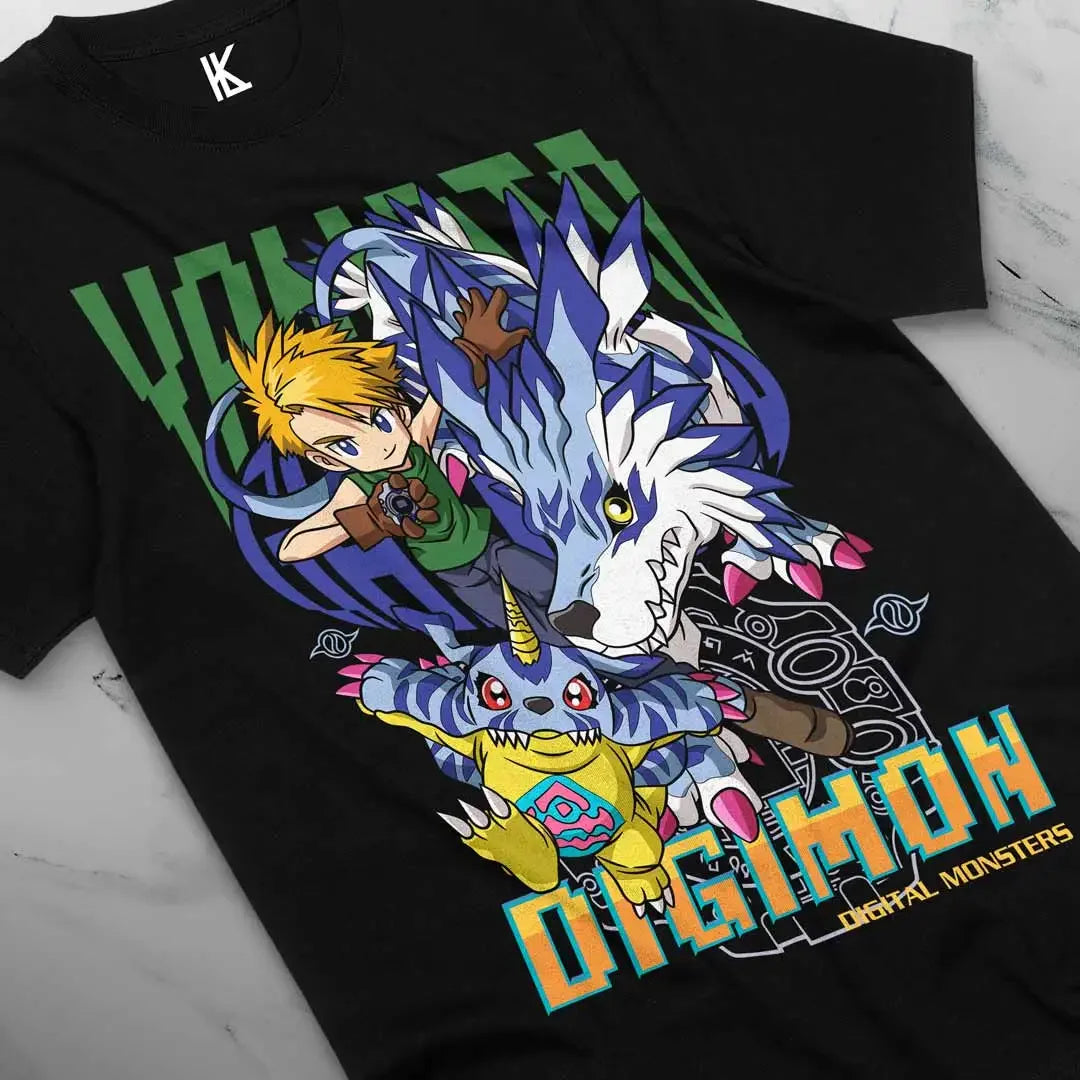 Here at Everythinganimee we have the best anime shirts in the world.
Relive the nostalgic excitement of Digimon Adventure with this Yamato & Gabumon Tee, featuring the courageous duo ready for action in the Digital World. The vibrant artwork captures Yamato alongside his loyal partner Gabumon.