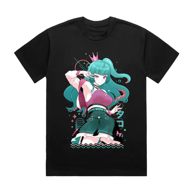 Here at Everythinganimee we have the best anime shirts in the world.
Channel the vibrant energy of Cali Calypso with this bold and stylish tee! Featuring the stunning character in a dynamic pose with rich turquoise and pink tones, this shirt embodies Cali's charm and confidence.