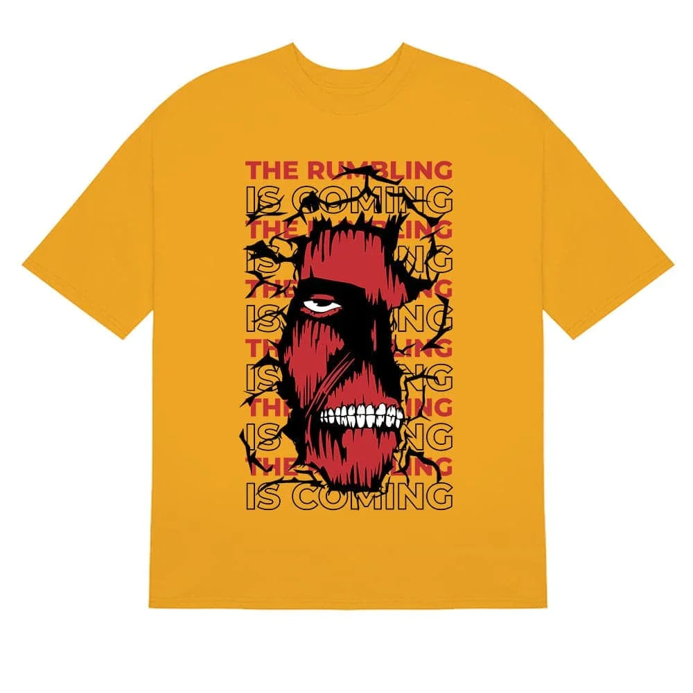 Here at Everythinganimee we have the best anime shirts in the world.
Prepare for the impending chaos with this bold Colossal Titan tee from Attack on Titan. Featuring the iconic Colossal Titan breaking through with the chilling message “The Rumbling is Coming,”.