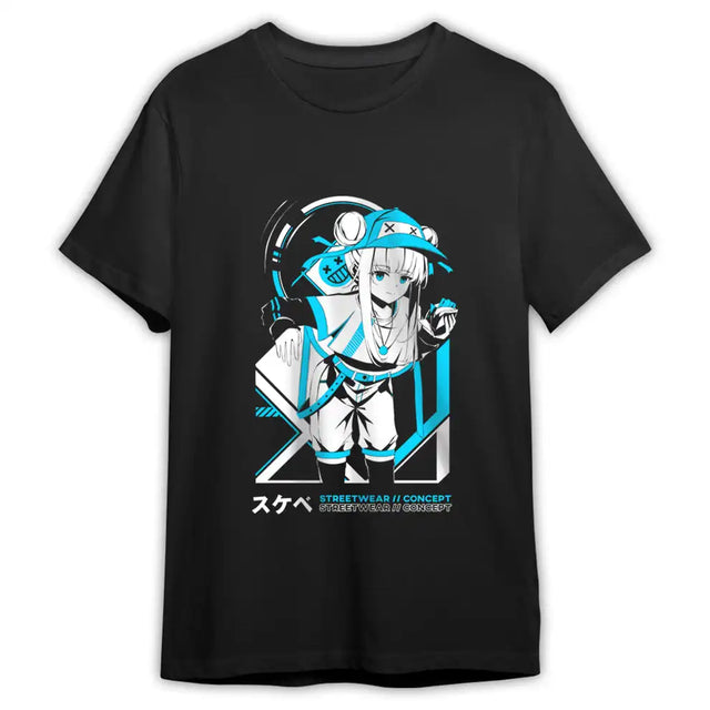 Here at Everythinganimee we have the best anime shirts in the world.
Step into the future of fashion with the DTL Streetwear Concept Tee. This eye-catching design combines vibrant blues and whites, showcasing a sleek anime character with a modern, edgy aesthetic.