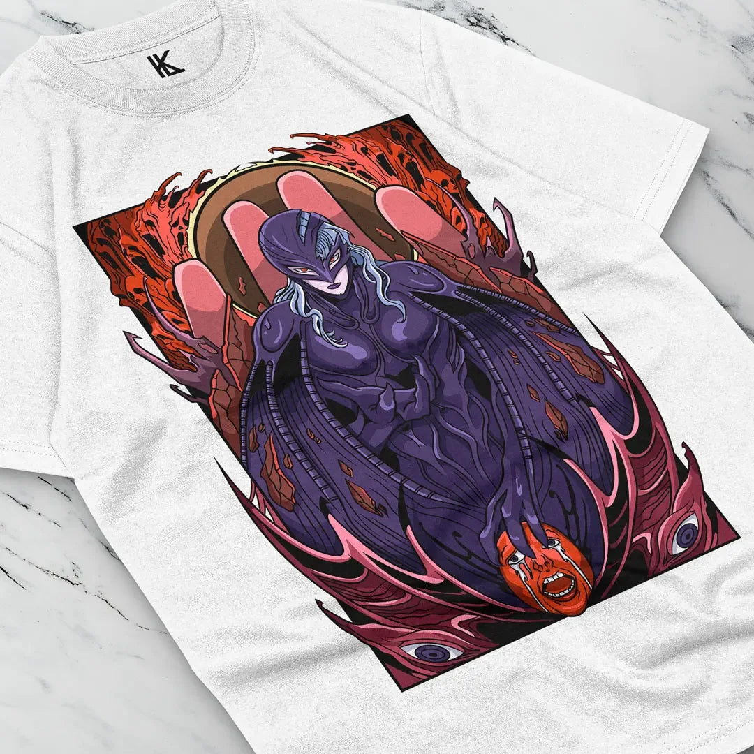 Here at Everythinganimee we have the best anime shirts in the world.
Step into the dark and intense world of Berserk with this Griffith Ascendant Tee, featuring the enigmatic and powerful Griffith in his otherworldly form. This stunning artwork captures the haunting essence of Griffith’s transformation.