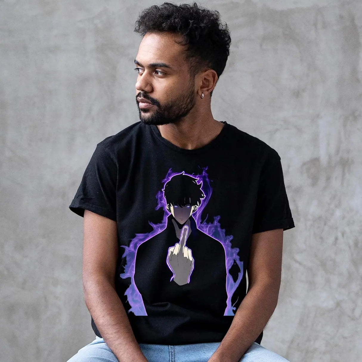 Here at Everythinganimee we have the best anime shirts in the world. 
Unleash your inner hunter with the Shadow Monarch Jinwoo Tee, featuring the iconic Chibi Sung Jinwoo from Solo Leveling.